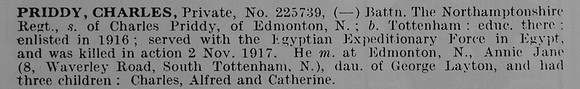 Priddy C Pte 225739 Northamptonshire Regiment
