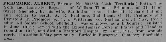 Pridmore A Pte 201859 4th York And Lancs Regiment
