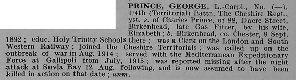 Prince G LCpl 4th Cheshire Regiment