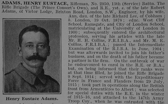 Adams H E Rfn 2950 13th Rifle Brigade Obit Part 1 De Ruvignys Roll Of Honour Vol 2