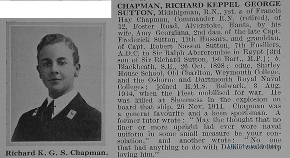 Chapman R K G S Midshipman HMS Bulwark Royal Navy Obit