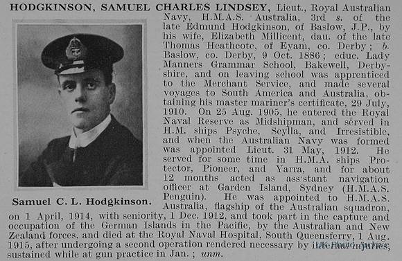 Hodgkinson S C L Lt HMAS Australia Royal Australian Navy Obit