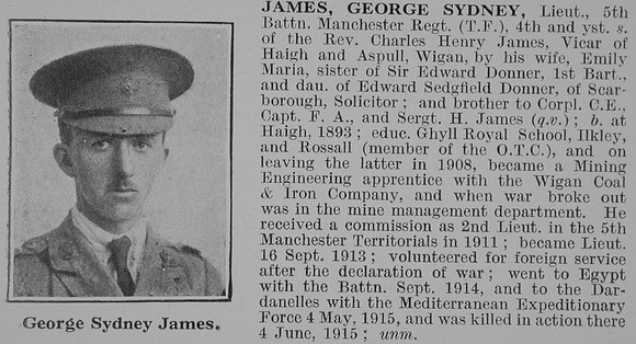 James G S Lt 5th Manchester Regiment Obit