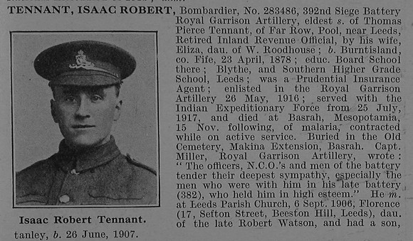 Tennant I R Bmdr 283486 Royal Garrison Artillery Obit De Ruvignys Roll Of Honour Vol 4