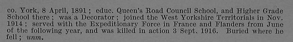 Terry C H Rfn 3081 7th West Yorkshire Regiment Obit Part 2 De Ruvignys Roll Of Honour Vol 4