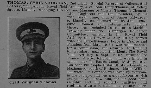 Thomas C V 2nd Lt Royal Field Artillery Obit Part 1 De Ruvignys Roll Of Honour Vol 4