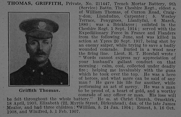 Thomas G Pte 211447 9th Cheshire Regiment Obit De Ruvignys Roll Of Honour Vol 4