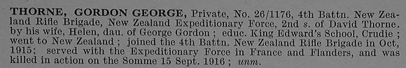 Thorne G G Pte 26-1176 New Zealand Rifle Brigade Short Obit De Ruvignys Roll Of Honour Vol 4