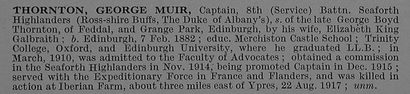Thornton G M Captain 8th Seaforth Highlanders Obit De Ruvignys Roll Of Honour Vol 4