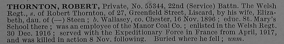 Thornton R Pte 55344 22nd Welsh Regiment Short Obit De Ruvignys Roll Of Honour Vol 4