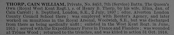 Thorp C W Pte 8453 7th Royal West Kent Regiment Obit De Ruvignys Roll Of Honour Vol 4