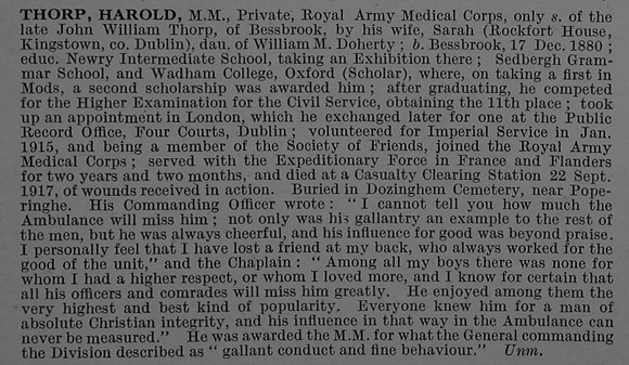 Thorp H Pte MM 50774 Royal Army Medical Corps Obit De Ruvignys Roll Of Honour Vol 4