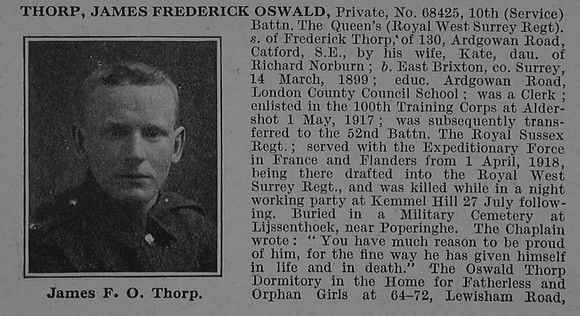 Thorp J F O Pte 68425 10th Royal West Surrey Regiment Obit Part 1 De Ruvignys Roll Of Honour Vol 4