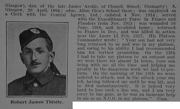 Thistle R J L/Cpl 17th Highland Light Infantry Obit Part 2 De Ruvignys Roll Of Honour Vol 3