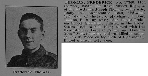 Thomas F 17340 11th Royal Sussex Regiment Obit De Ruvignys Roll Of Honour Vol 3