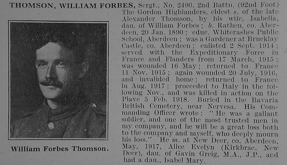 Thomson W F Sergt 2490 2nd Gordon Highlanders Obit De Ruvignys Roll Of Honour Vol 3