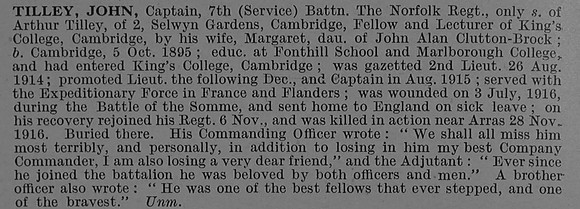 Tilley J Captain 7th Norfolk Regiment Obit De Ruvignys Roll Of Honour Vol 4