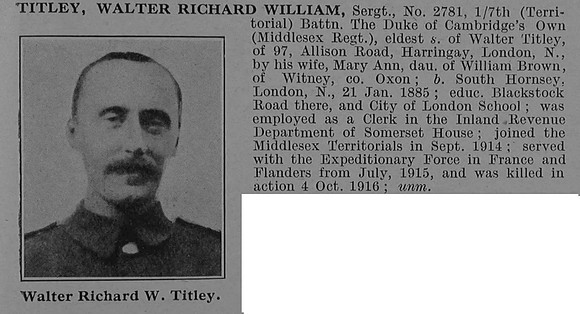 Titley W R W Sergt 2781 7th Middlesex Regiment Obit De Ruvignys Roll Of Honour Vol 4