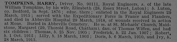Tompkins H Dvr 90111 Royal Engineers Obit De Ruvignys Roll Of Honour Vol 4