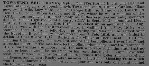 Townsend E T Captain 5th Highland Light Infantry Obit De Ruvignys Roll Of Honour Vol 4