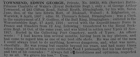 Townsend E G Pte 36830 8th Royal Berkshire Regiment Obit De Ruvignys Roll Of Honour Vol 4
