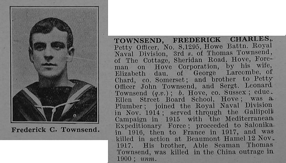 Townsend F C Petty Officer S-1295 Howe Bn. R.N. Div Royal Naval Volunteer Reserve Obit De Ruvignys Roll Of Honour Vol 4