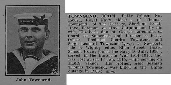 Townsend J Petty Officer 156071 H.M.S. Viknor Royal Navy Obit De Ruvignys Roll Of Honour Vol 4