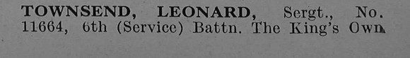 Townsend L Sergt 11664 6th Kings Own Yorkshire Light Infantry Obit Part 1 De Ruvignys Roll Of Honour Vol 4