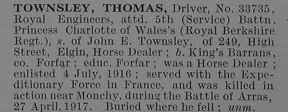 Townsley T Dvr 33735 5th Royal Berkshire Regiment Obit De Ruvignys Roll Of Honour Vol 4