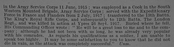 Tremlett V G Rfn 474403 12th London Regiment (The Rangers) Obit Part 2 De Ruvignys Roll Of Honour Vol 4