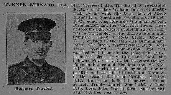 Turner B Captain 14th Royal Warwickshire Regiment Obit De Ruvignys Roll Of Honour Vol 3