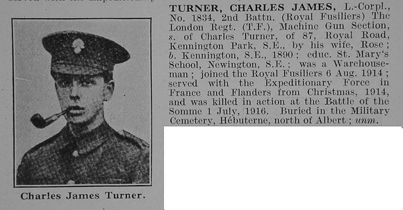 Turner C J L/Cpl 2nd London Regt Obit De Ruvignys Roll Of Honour Vol 3