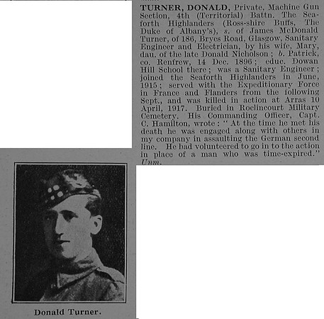 Turner D Pte 4th Seaforth Highlanders Obit De Ruvignys Roll Of Honour Vol 3
