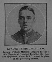 Escombe W M L Captain DSO 20th London Regiment The Graphic 26th July 1915