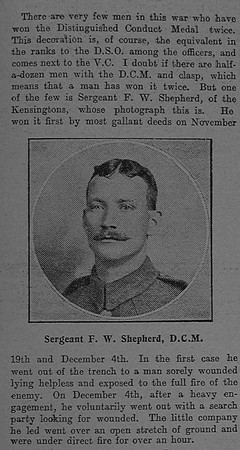 Shepherd F W Sergt DCM + Bar 13th London Regiment The Graphic 22nd July 1915