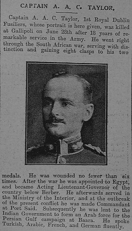 Taylor A A C Captain 1st Royal Dublin Fusiliers The Graphic 22nd July 1915