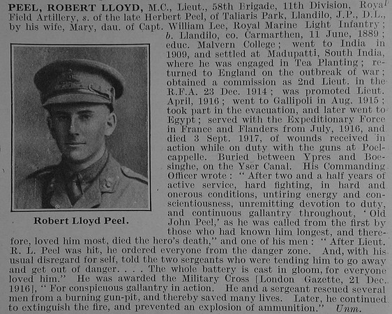 Peel R L Lt MC Royal Field Artillery Obit De Ruvignys Roll Of Honour Vol 3