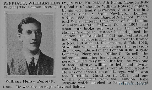 Peppiatt W H Pte 5th London Regt Obit De Ruvignys Roll Of Honour Vol 1