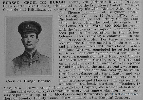 Persse C de B Lt 7th Dragoon Guards Obit De Ruvignys Roll Of Honour Vol 1