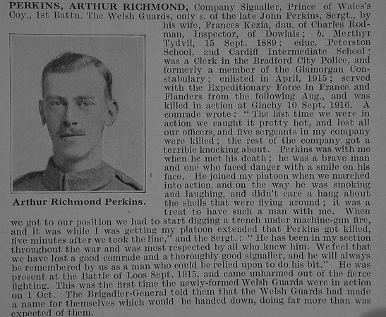 Perkins A R Sig 1246 1st Welsh Guards Obit De Ruvignys Roll Of Honour Vol 3