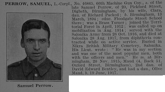 Perrow S L/Cpl Machine Gun Corps Obit De Ruvignys Roll Of Honour Vol 3