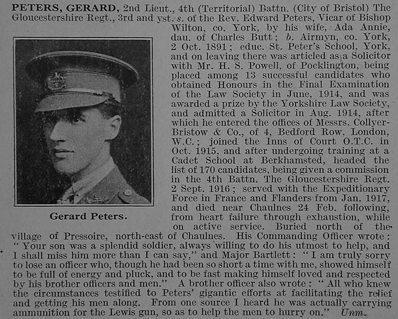 Peters G 2nd Lt 4th Gloucestershire Regiment Obit De Ruvignys Roll Of Honour Vol 3