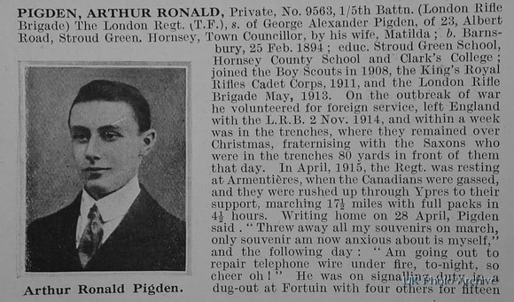 Pigden A R Pte 5th London Regiment Obit Part 1 De Ruvignys Roll Of Honour Vol 1