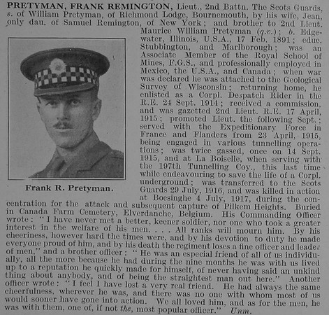 Pretyman F R Lt 2nd Scots Guards Obit De Ruvignys Roll Of Honour Vol 3