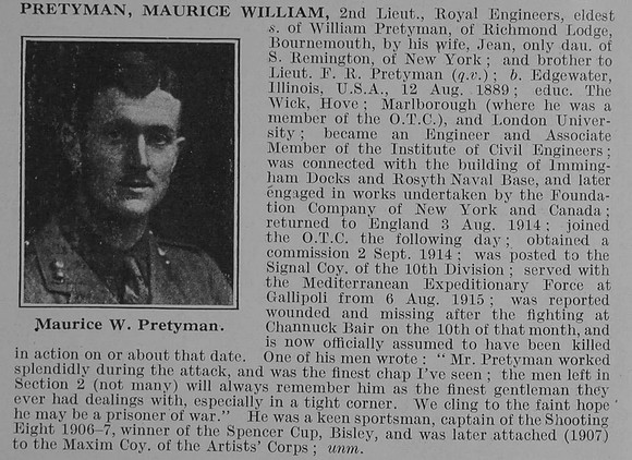 Pretyman M W 2nd Lt Royal Engineers Obit De Ruvignys Roll Of Honour Vol 3