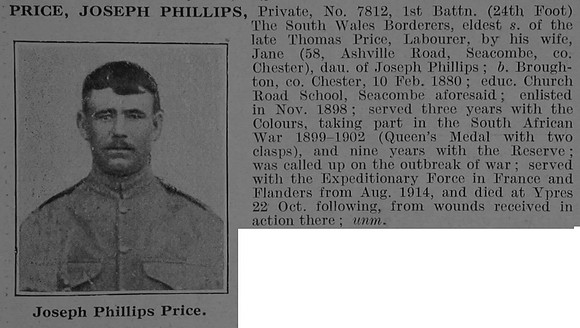 Price J P Pte 1st South Wales Borderers Obit De Ruvignys Roll Of Honour Vol 3
