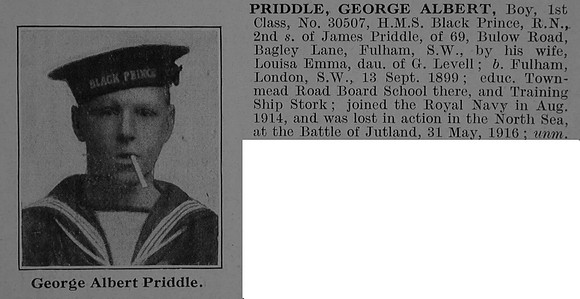 Priddle G A Boy 1st Class HMS Black Prince Royal Navy Obit De Ruvignys Roll Of Honour Vol 3