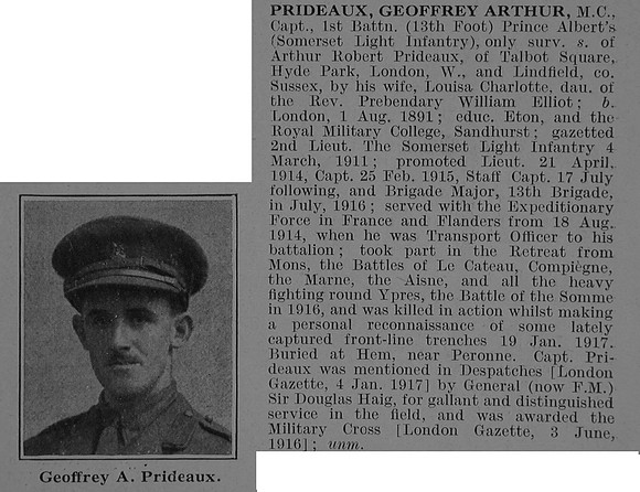 Prideaux G A Captain MC 1st Somerset Light Infantry Obit De Ruvignys Roll Of Honour