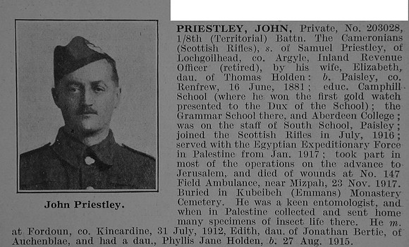 Priestley J Pte 8th Cameronians Obit De Ruvignys Roll Of Honour Vol 3