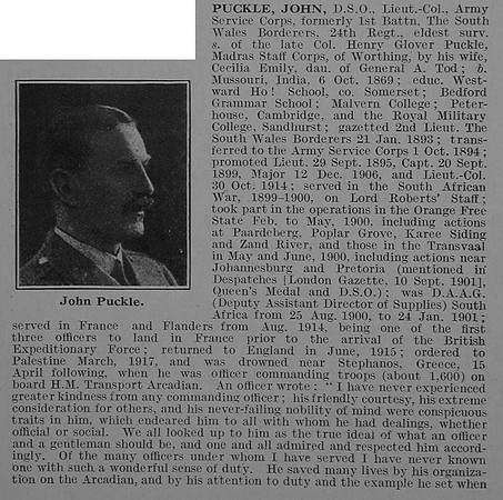 Puckle J Lt Col DSO Army Service Corps Formerly 1st South Wales Borderers Obit